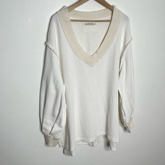 Free People We The Free Womens Asher Thermal Small White V Neck Oversized Slits - Picture 3 of 13